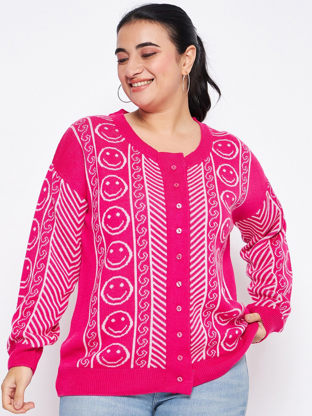 

Club York Graphic Printed Cardigan Sweater, Pink