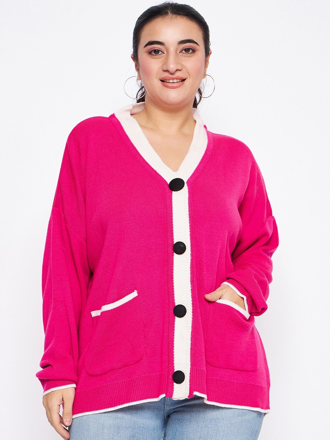 

Club York V-Neck Acrylic Cardigan Sweater, Pink