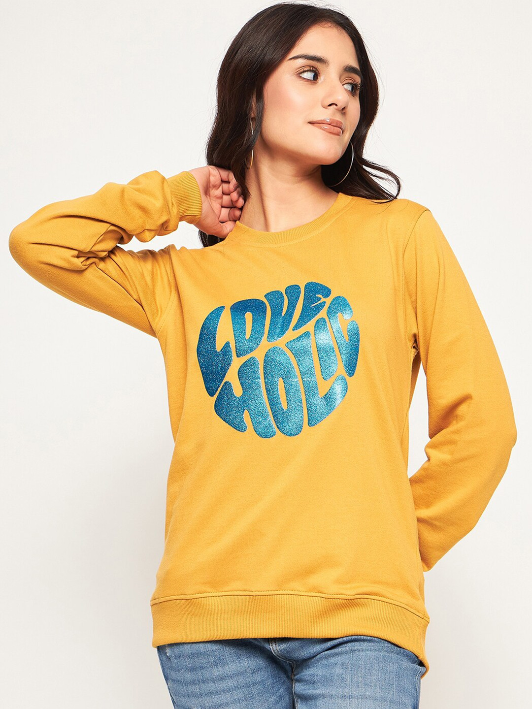 

Club York Typography Printed Cotton Pullover Sweatshirt, Mustard