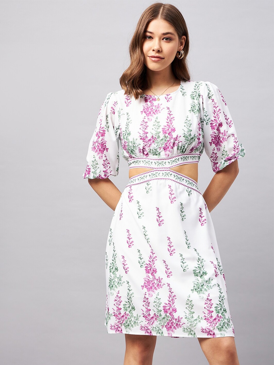 

Chemistry Floral Printed Cut-Outs A-Line Dress, White