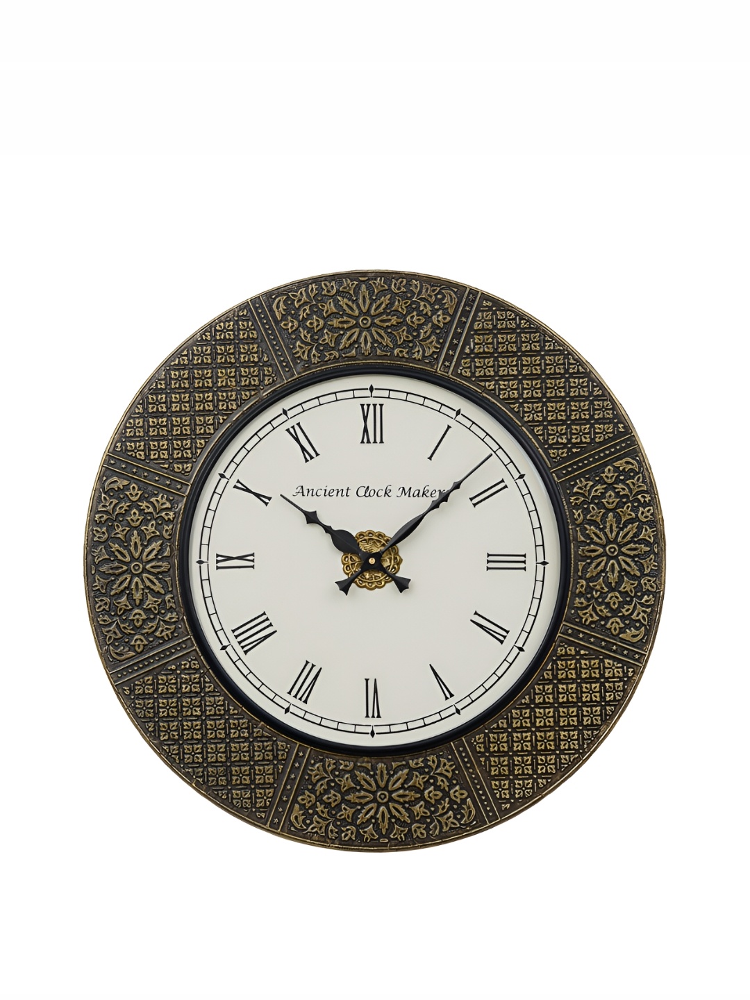 

Ancient Clock Makers Black & Bronze Toned Textured Round Shaped Traditional Wall Clock