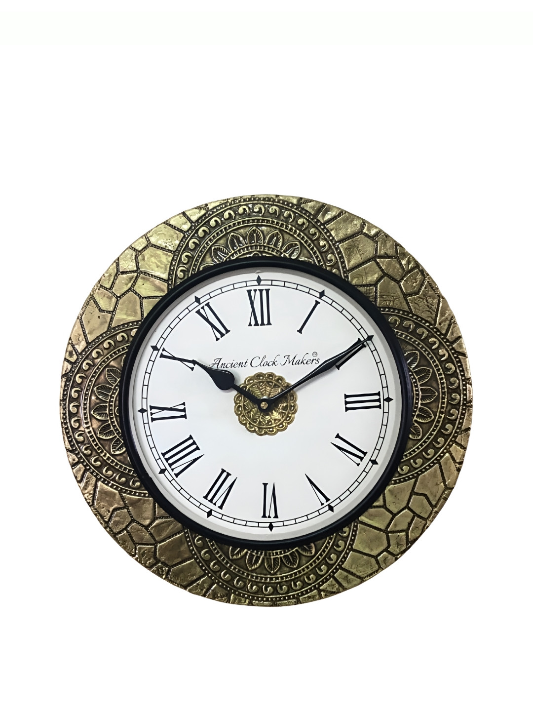

Ancient Clock Makers Gold Toned Round Traditional Wall Clock