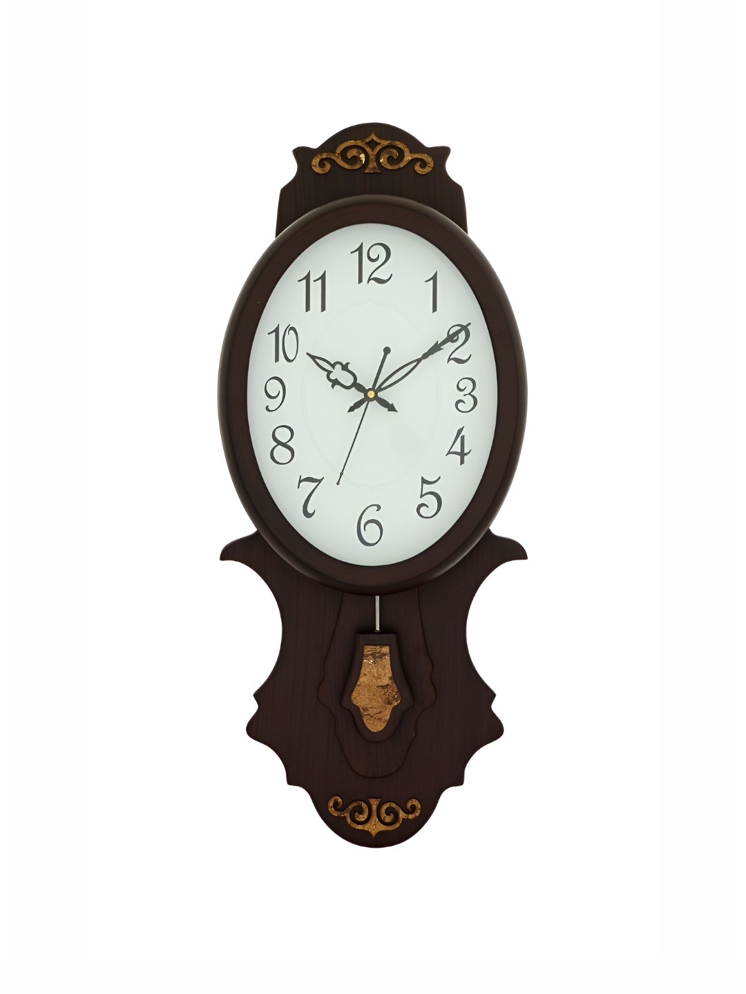 

Ancient Clock Makers Brown & White Solid Oval Traditional Wall Clock