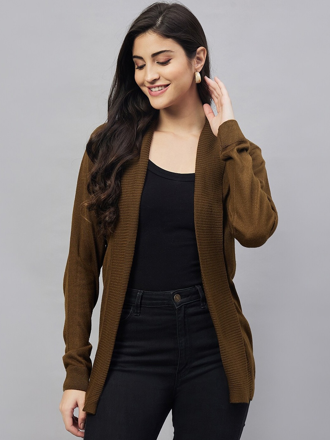 

Club York Longline Acrylic Open Front Shrug, Olive