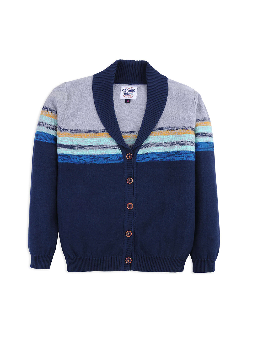 

RVK Boys Striped Shawl Collar Cotton Cardigan, Navy blue