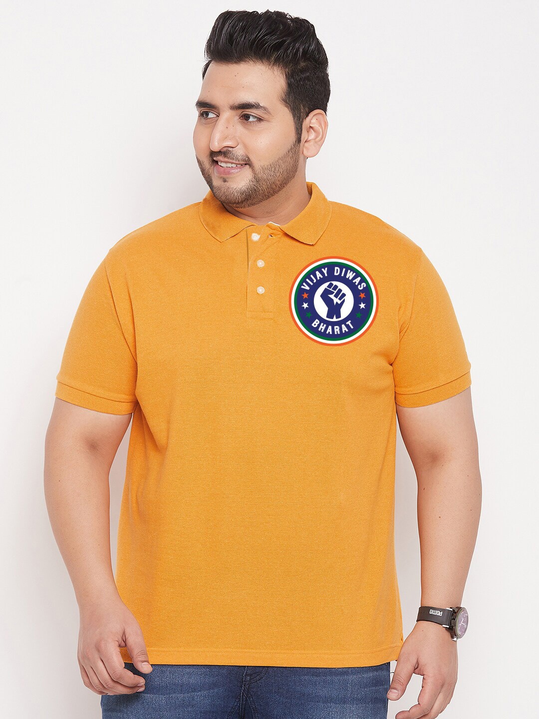 

bigbanana Plus Size Graphic Printed Polo Collar Rapid-Dry T-shirt, Yellow