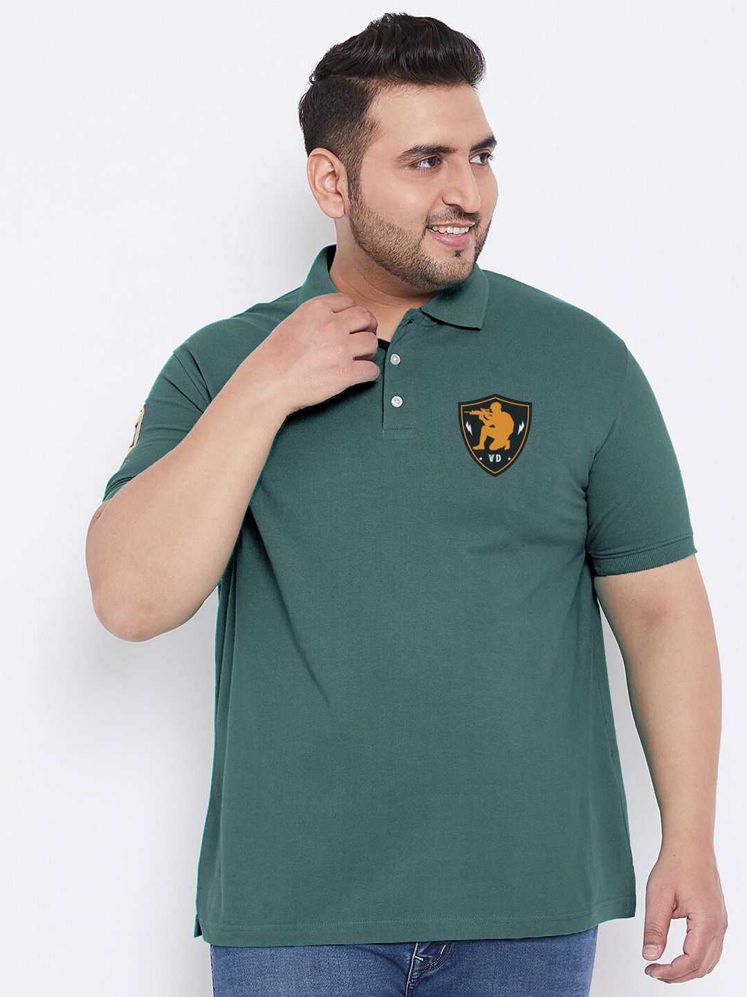 

bigbanana Plus Size Polo Collar Applique Rapid-Dry T-shirt, Teal