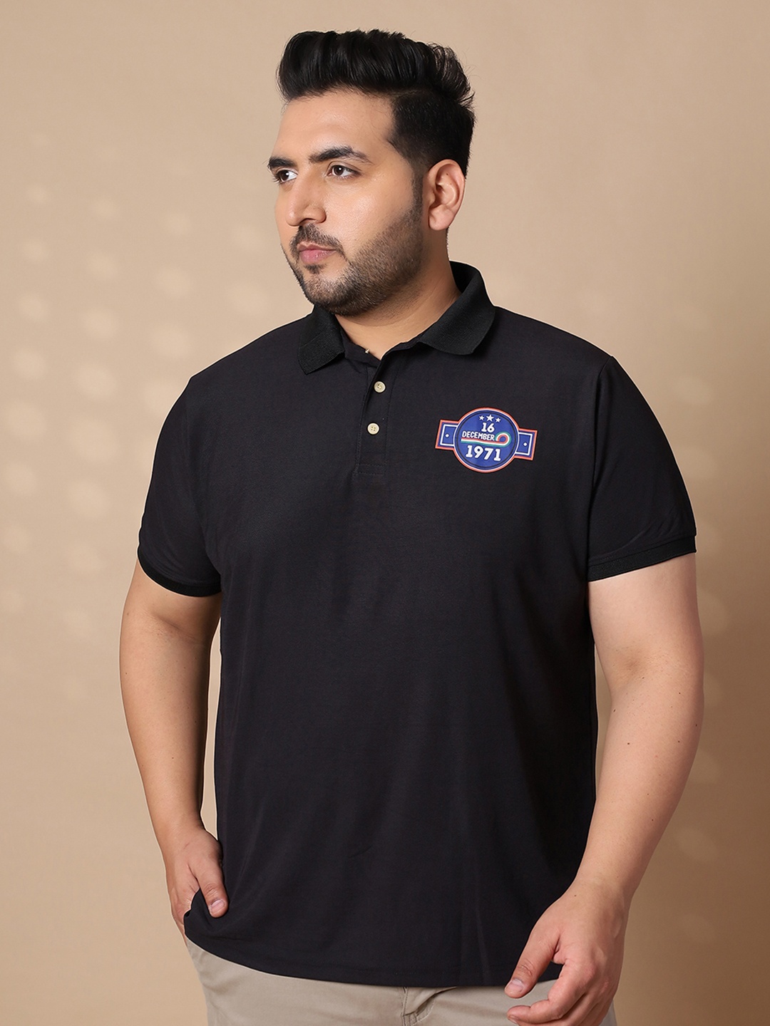 

bigbanana Polo Collar Applique Rapid Dry T-shirt, Black