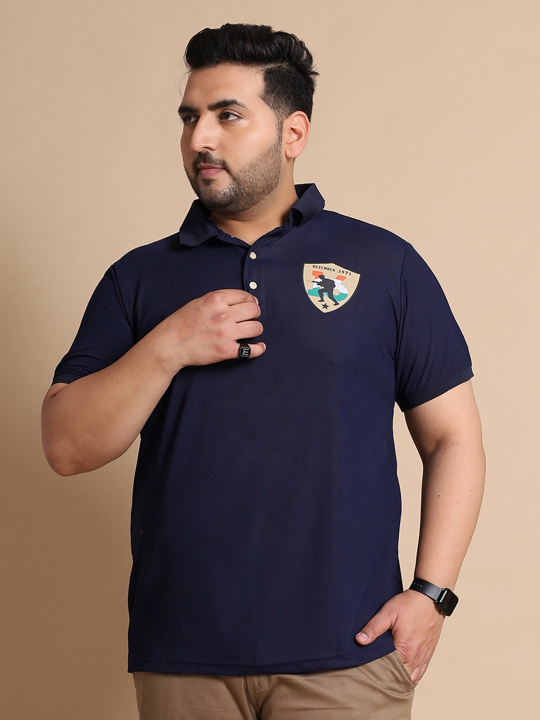 

bigbanana Plus Size Rapid-Dry Polo Collar T-shirt, Navy blue