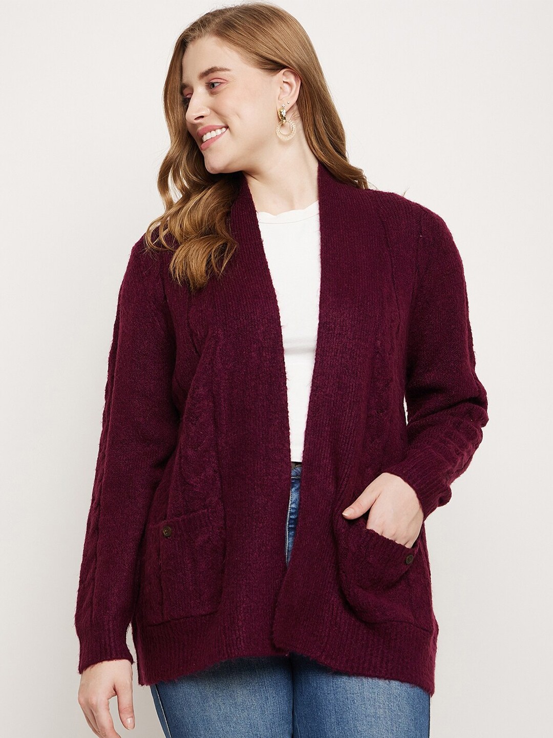 

Madame Long Sleeves Open Front Casual Shrug, Red
