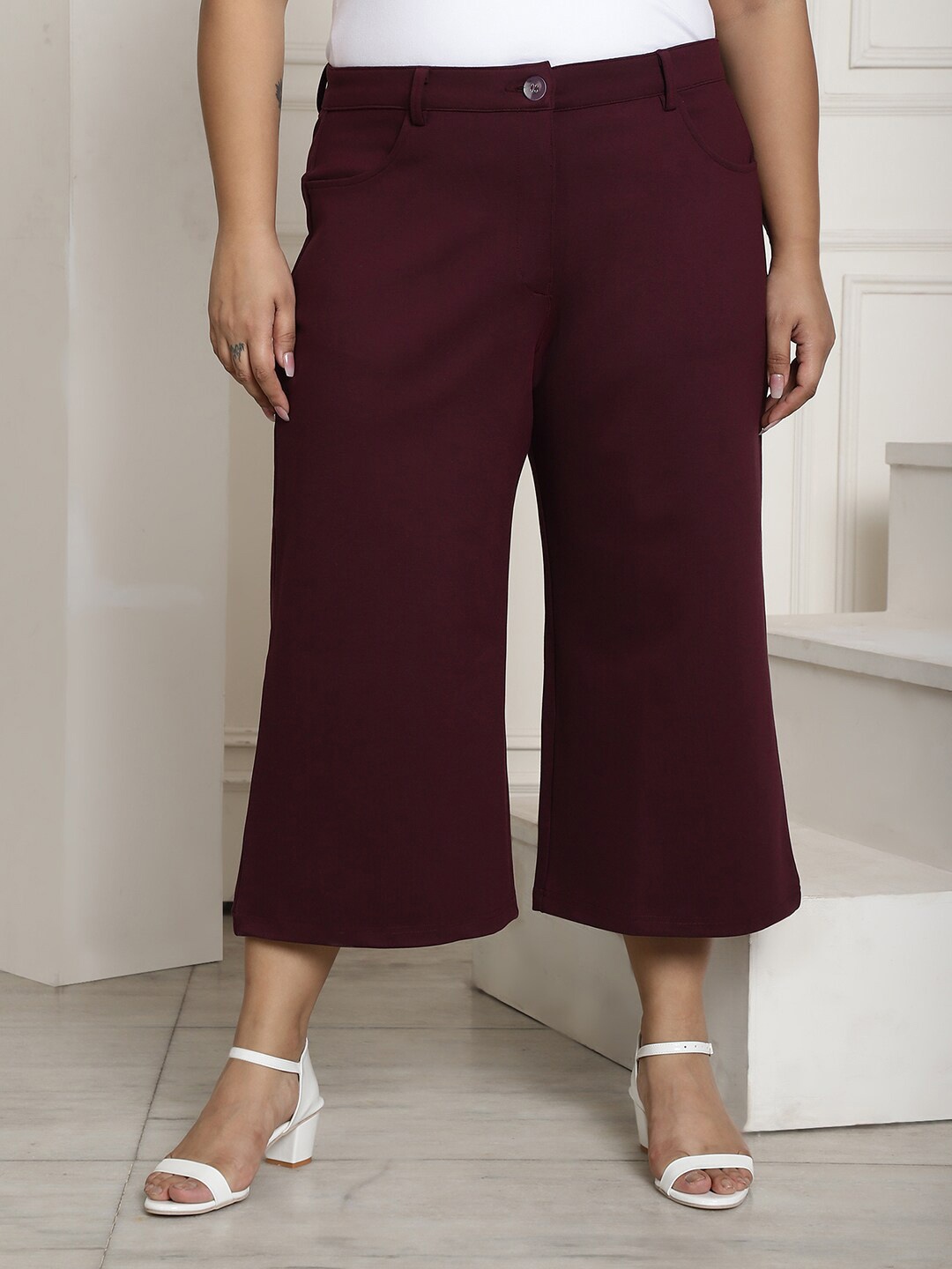 

theRebelinme Women Plus Size High Rise Capris, Burgundy