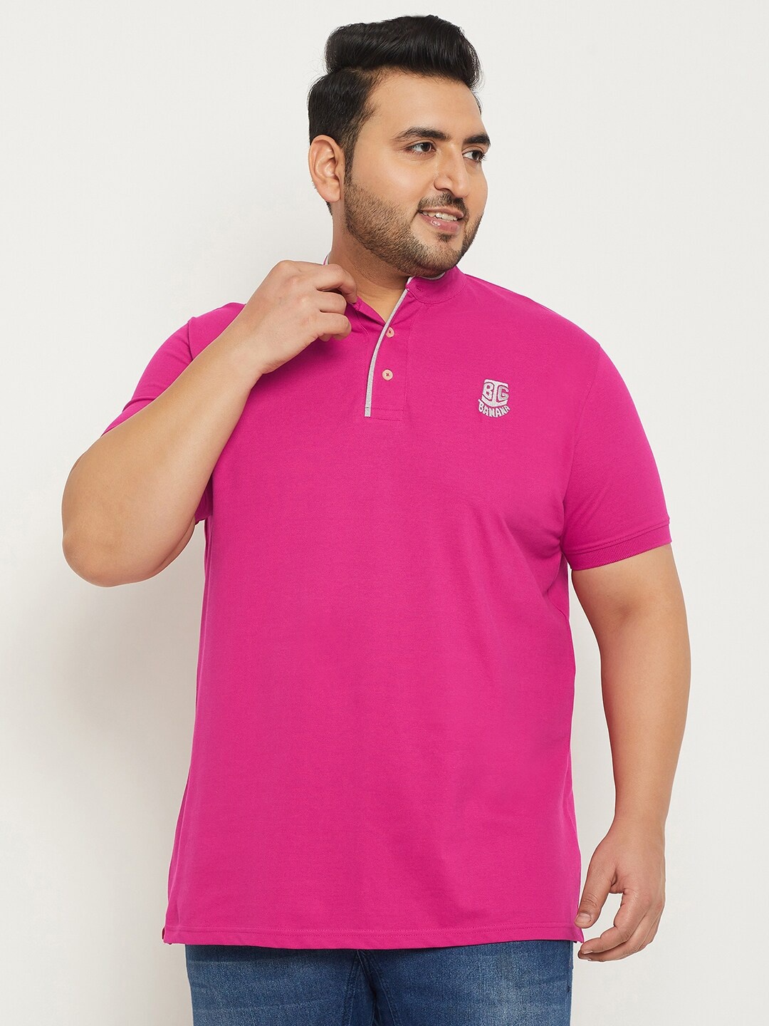 

bigbanana Plus Size Polo Collar Bio Finish Pure Cotton T-shirt, Pink