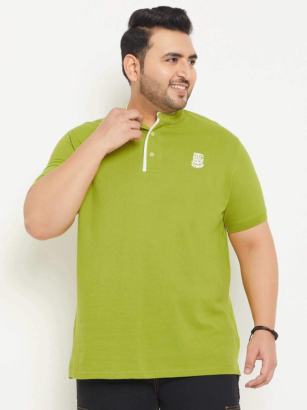 

bigbanana Plus Size Henley Neck Bio Finish Cotton T-shirt, Olive