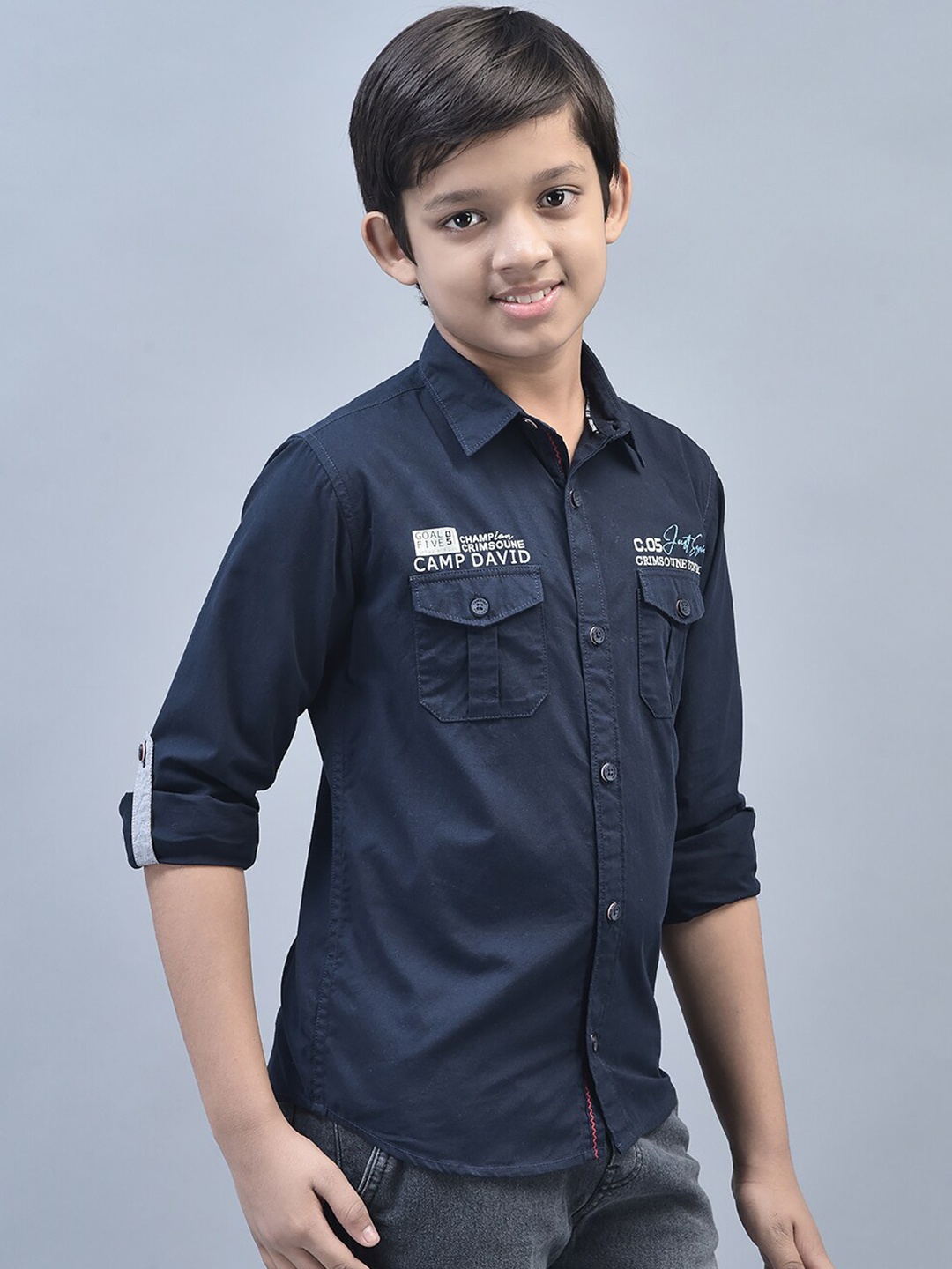 

Crimsoune Club Boys Classic Slim Fit Pure Cotton Casual Shirt, Navy blue