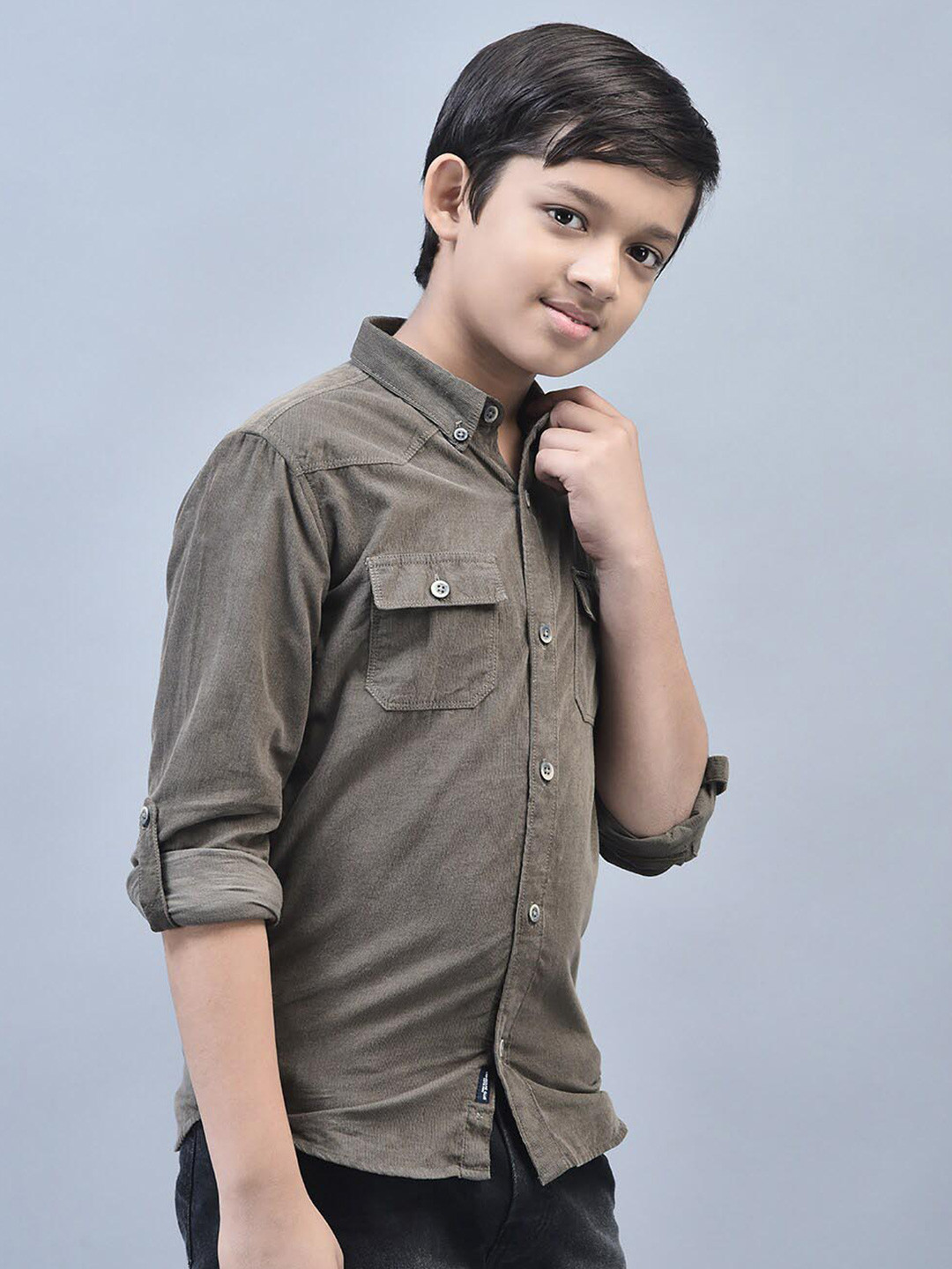 

Crimsoune Club Boys Classic Button-Down Collar Slim Fit Casual Shirt, Olive