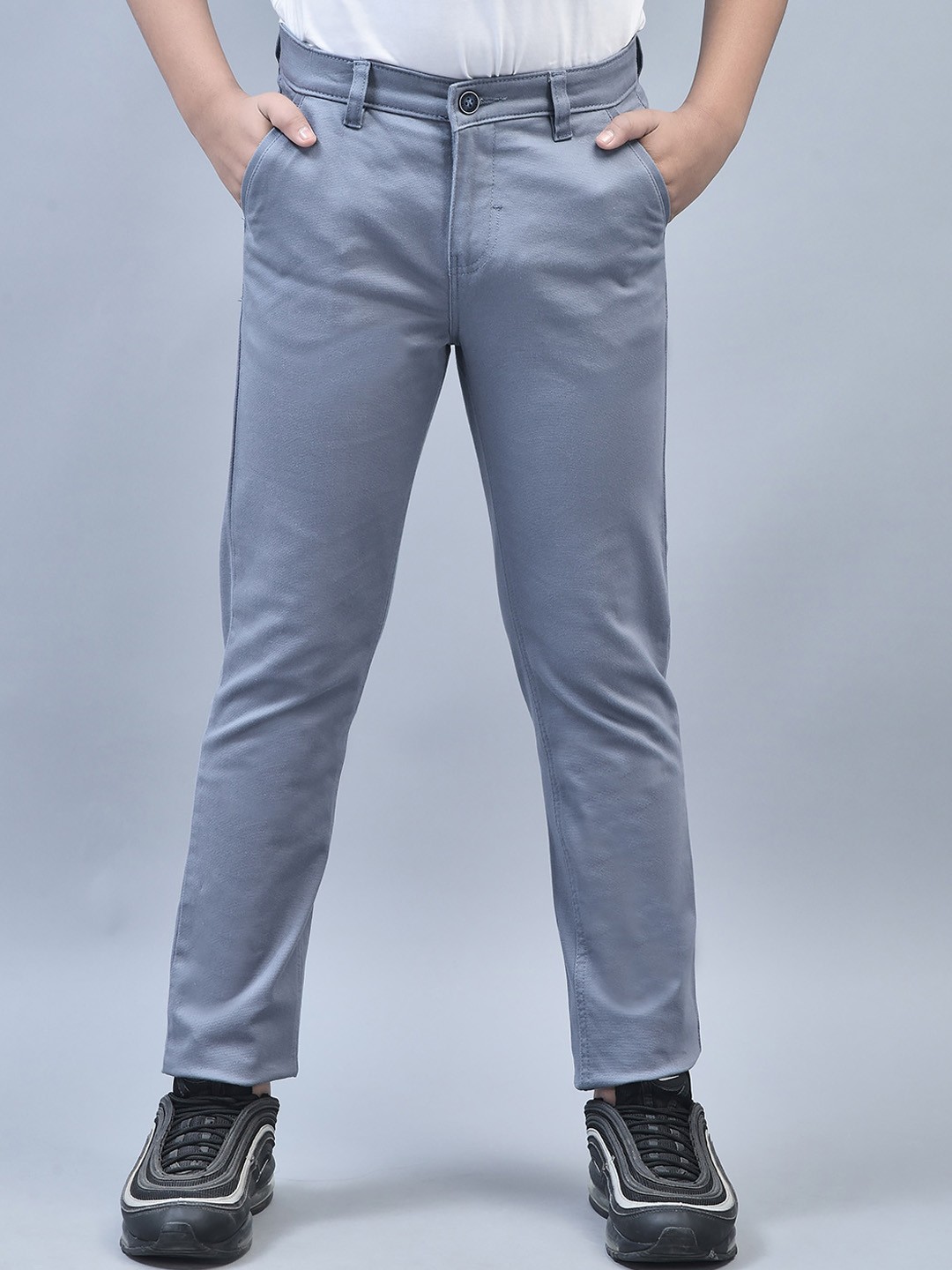 

Crimsoune Club Boys Slim Fit Mid-Rise Easy Wash Cotton Chinos, Blue