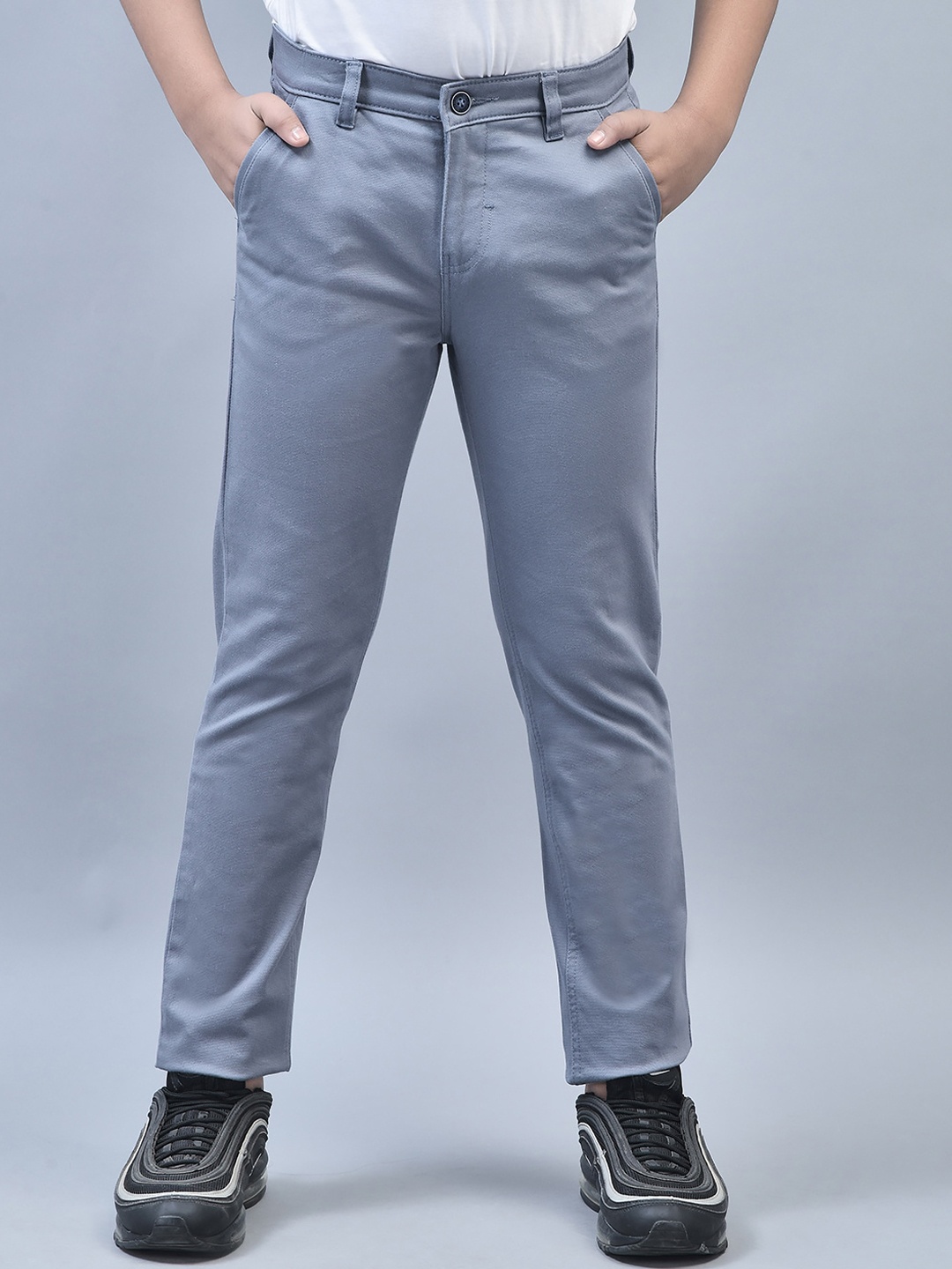 

Crimsoune Club Boys Slim Fit Mid-Rise Easy Wash Cotton Chinos, Blue
