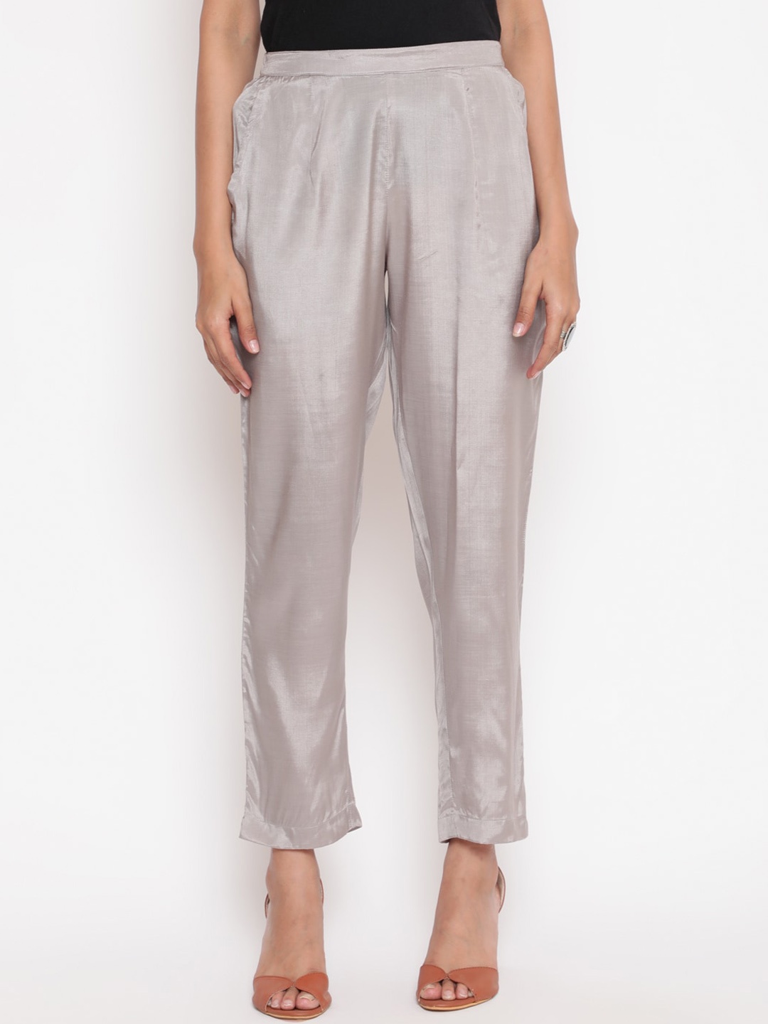 

SAVI Women Relaxed Straight Fit Ethnic Trousers, Silver