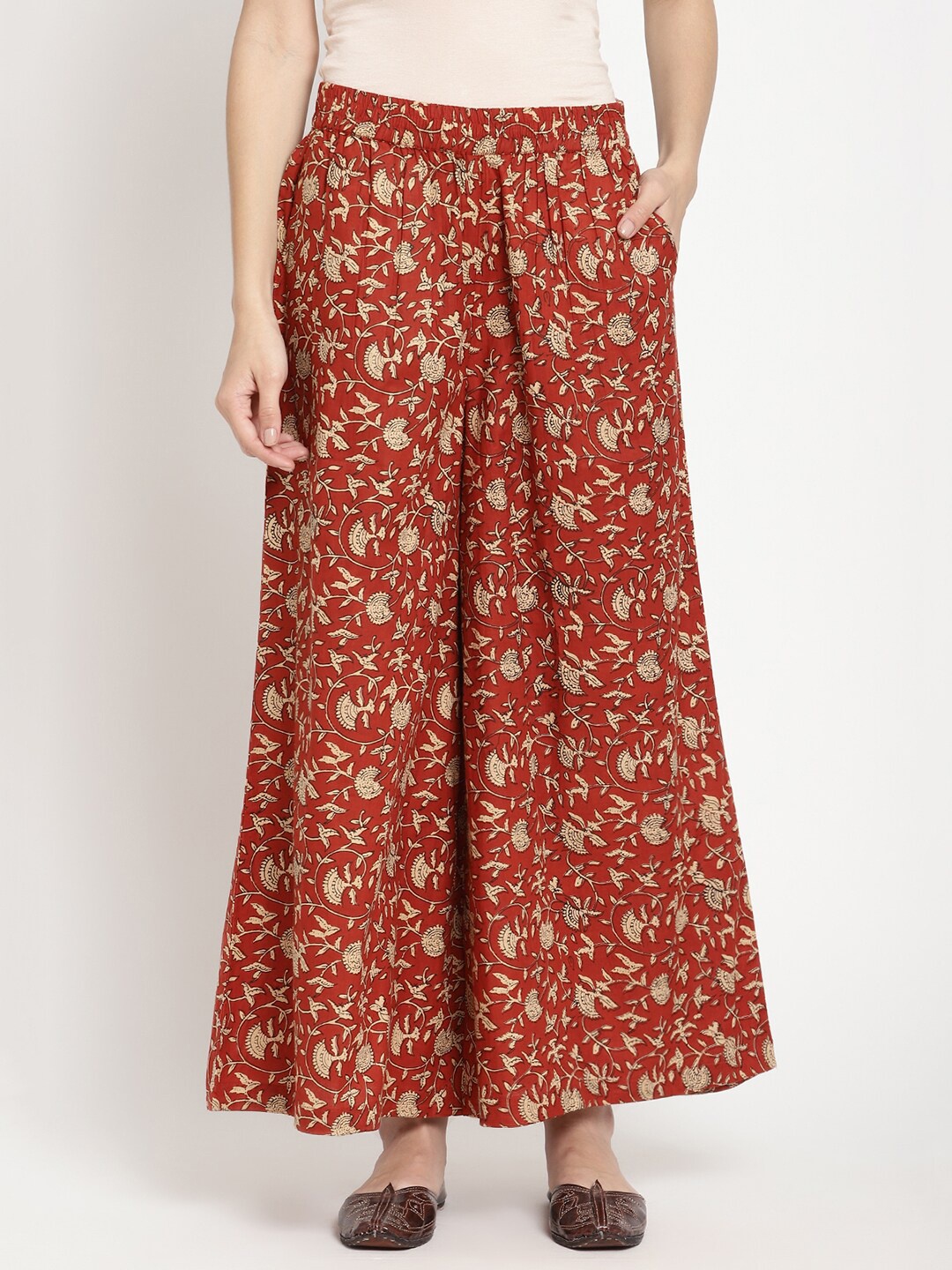 

SAVI Ethnic Motifs Printed Knitted Ethnic Palazzos, Rust