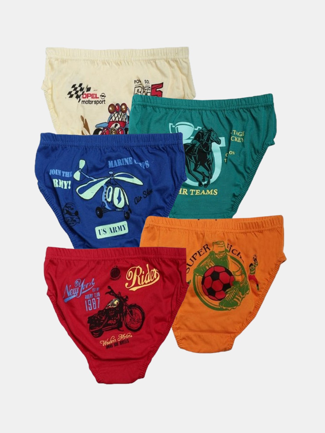 

Dollar Kids Care Pack Of 5 Boys Printed Pure Cotton Basic Briefs MKKB-001-PO5-ASST1, Beige