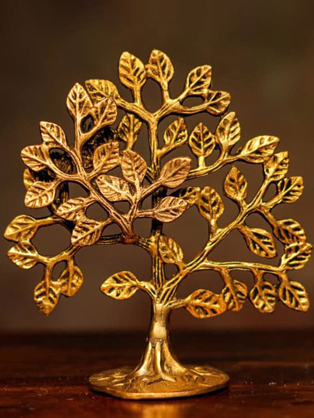 

PujaNPujari Gold toned Textured Kalpavriksha Tree Brass Figurine Showpiece