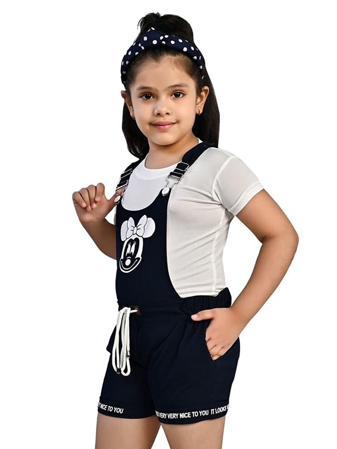 

BAESD Girls Minnie Mouse Printed Cotton Dungaree, Blue
