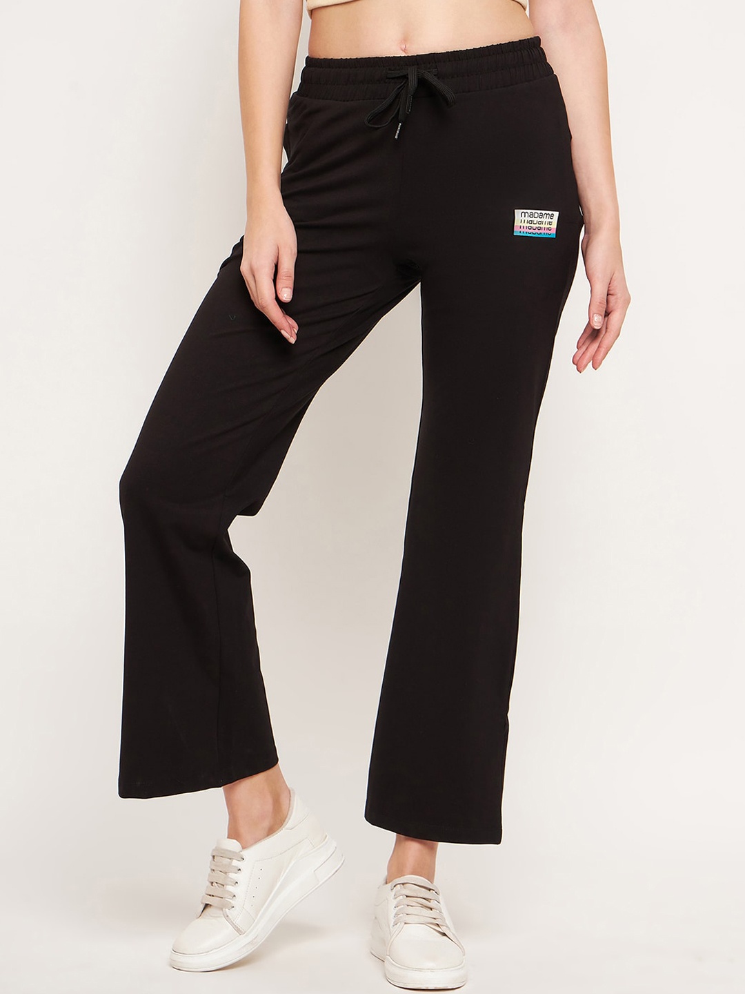 

Madame Women Brand Logo Printed Pure Cotton Track Pant, Black