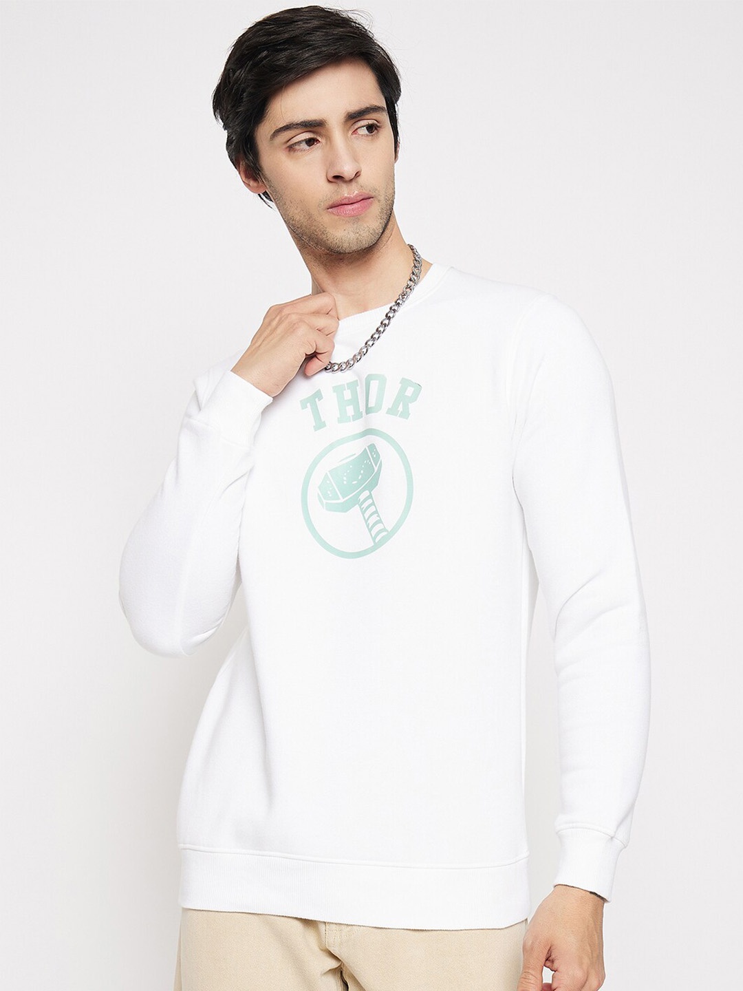 

Kook N Keech Marvel Thor Logo Printed Pullover Sweatshirt, White