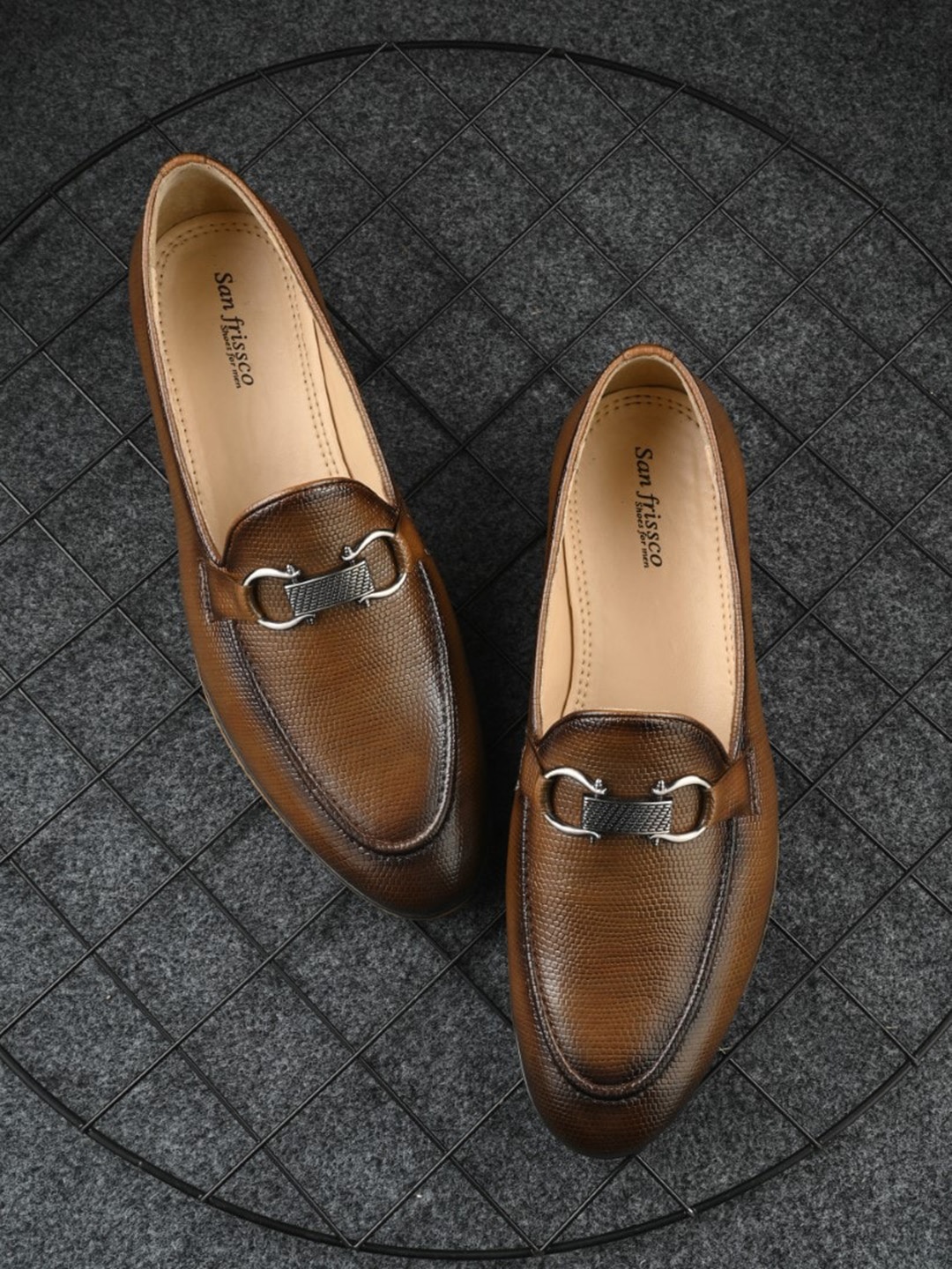 

San Frissco Men Textured Formal Slip-On Shoes, Tan