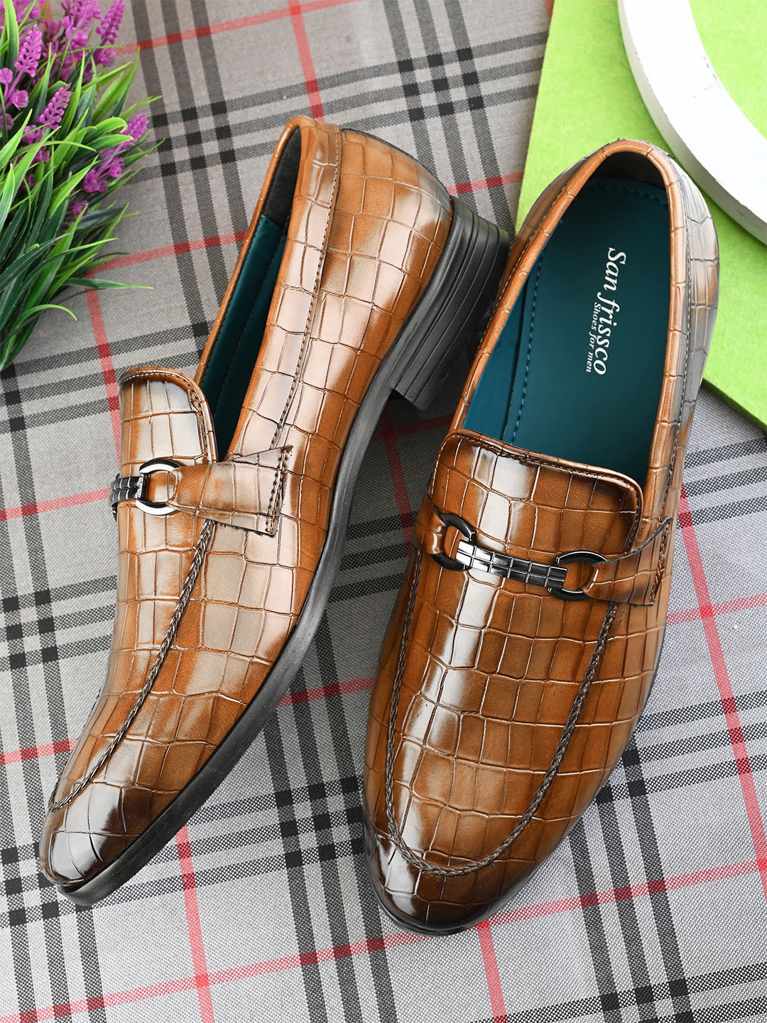 

San Frissco Men Textured Formal Horsebit Loafers, Tan