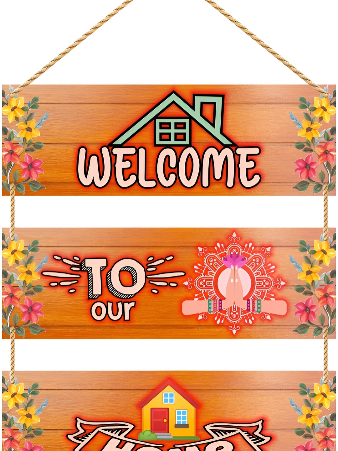 

CVANU Orange & Pink Welcome Board Wooden Hanging Wall Decor