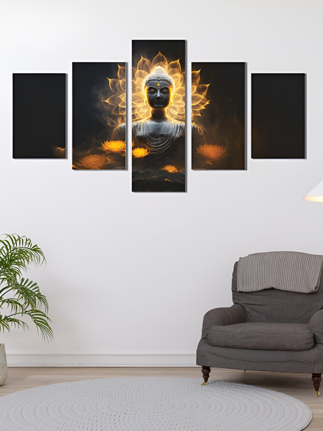 

CVANU Black & Orange 5 Pcs Lord Buddha In Peaceful Motion Wood Wall Art