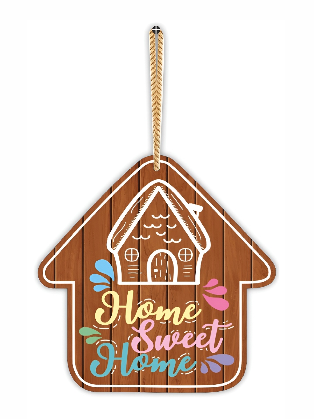 

CVANU Brown & White Printed Wooden Wall Hanging