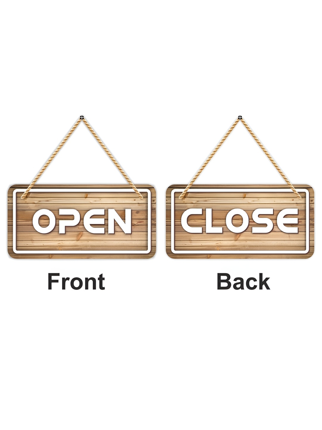 

CVANU Brown & White Open & Close Printed Wooden Double Sided Sign Board