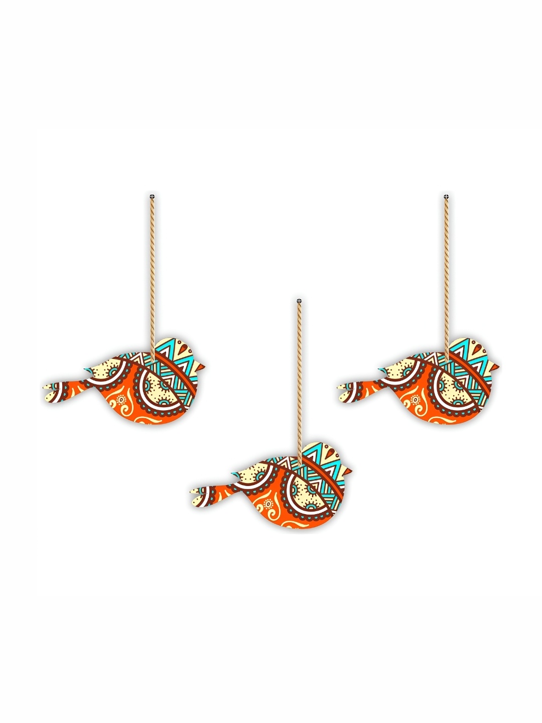 

CVANU Orange & White Birds Wooden Hanging Wall Decor, Green