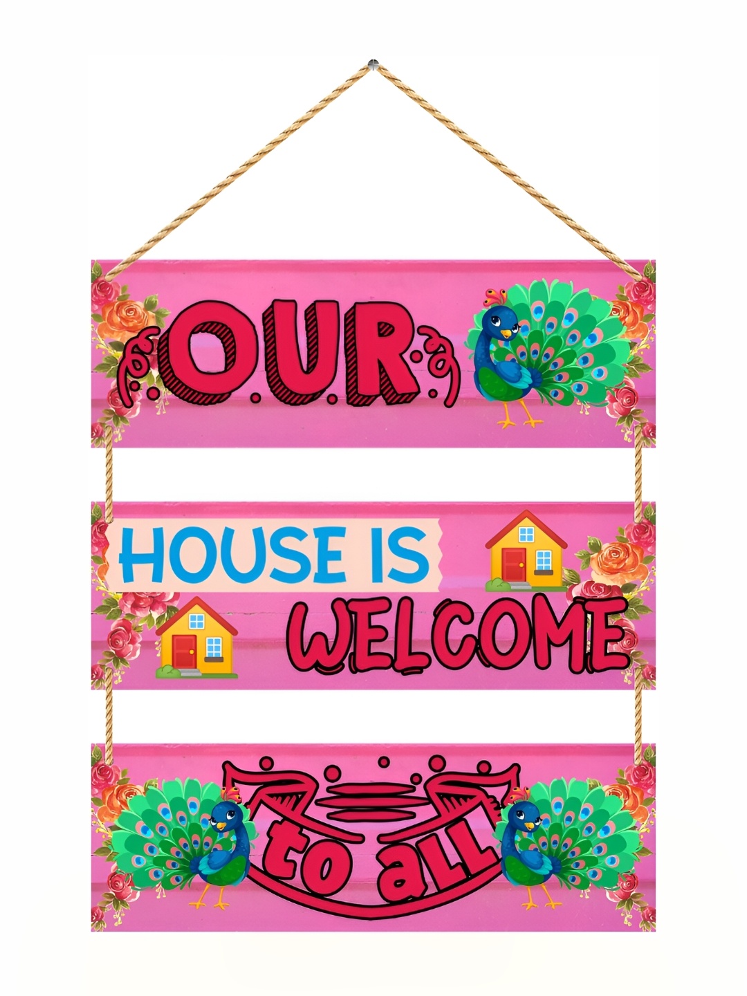 

CVANU Pink & Blue Printed Wooden Wall Hanging