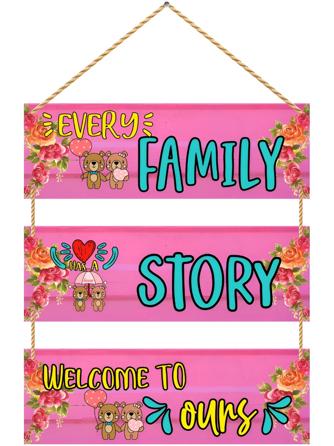 

CVANU Pink & Blue Printed Wooden Hanging Wall Decor