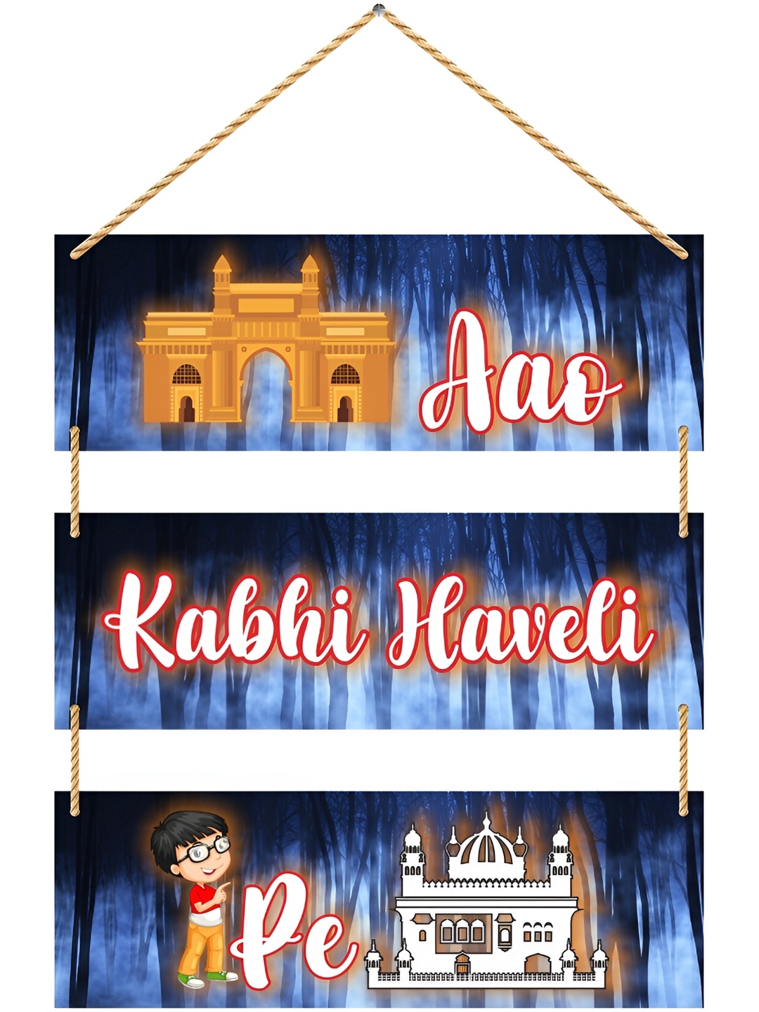 

CVANU Blue & White Printed Wooden Hanging Wall Decor