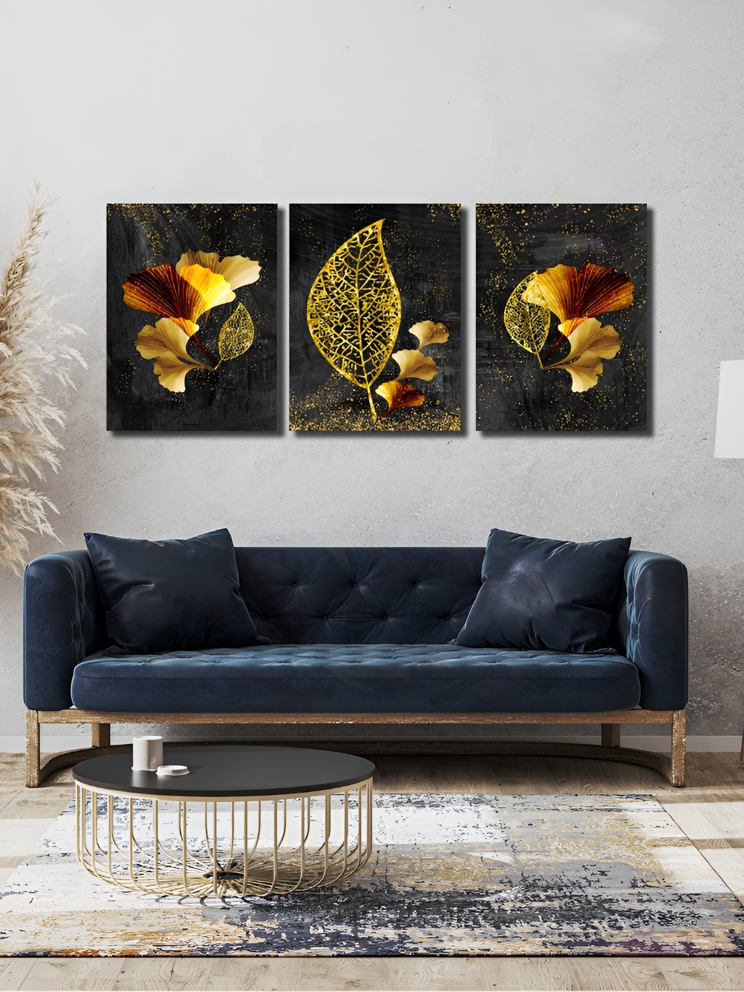 

CVANU 3Pc Black Floral Leaf Wood Wall Painting