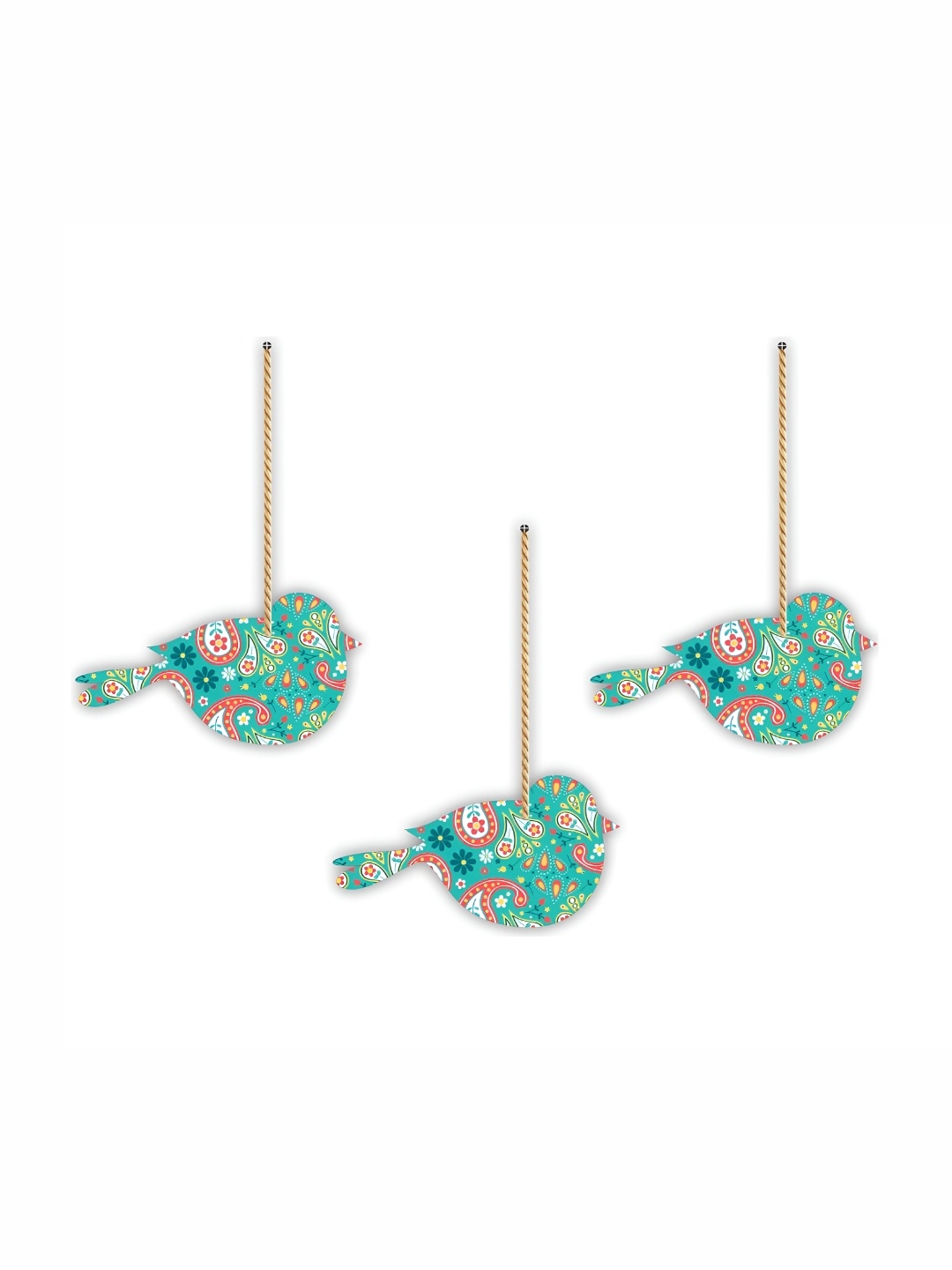 

CVANU Green & Red 3 Pieces Floral Bird Wooden Hanging Wall Decor