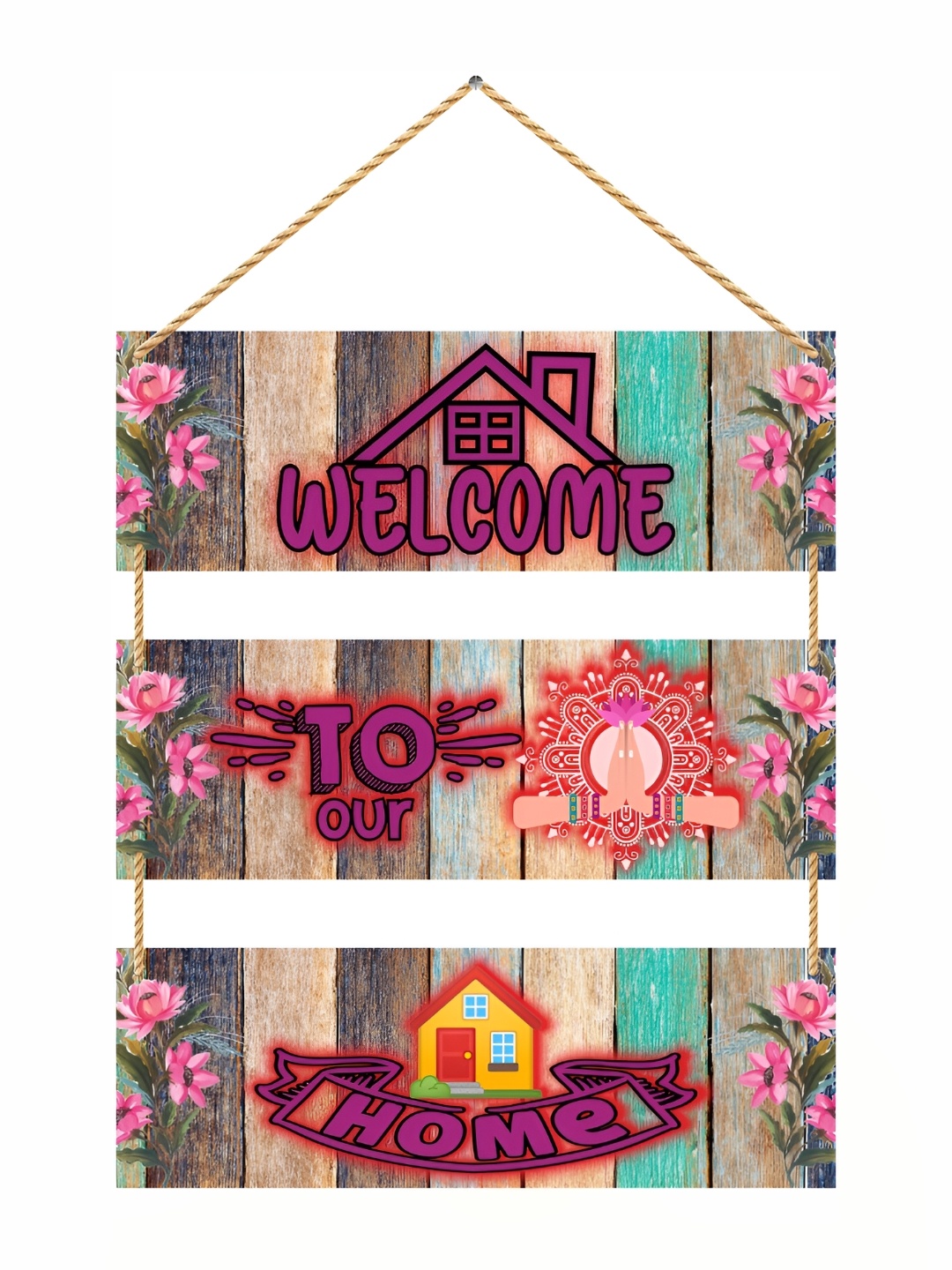 

CVANU Pink & Blue Printed Wooden Hanging Wall Decor