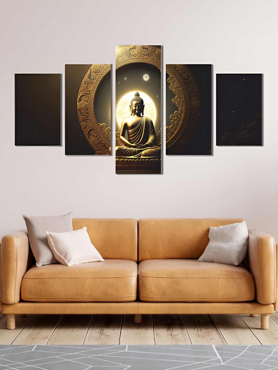 

CVANU Brown 5 Pcs Lord Buddha Wooden Wall Art