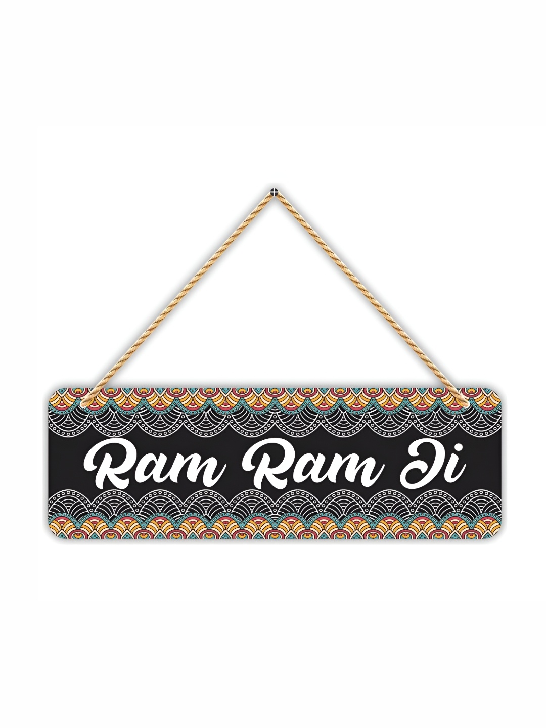 

CVANU Black & White Ram Ram Ji Wooden Hanging Wall Decor