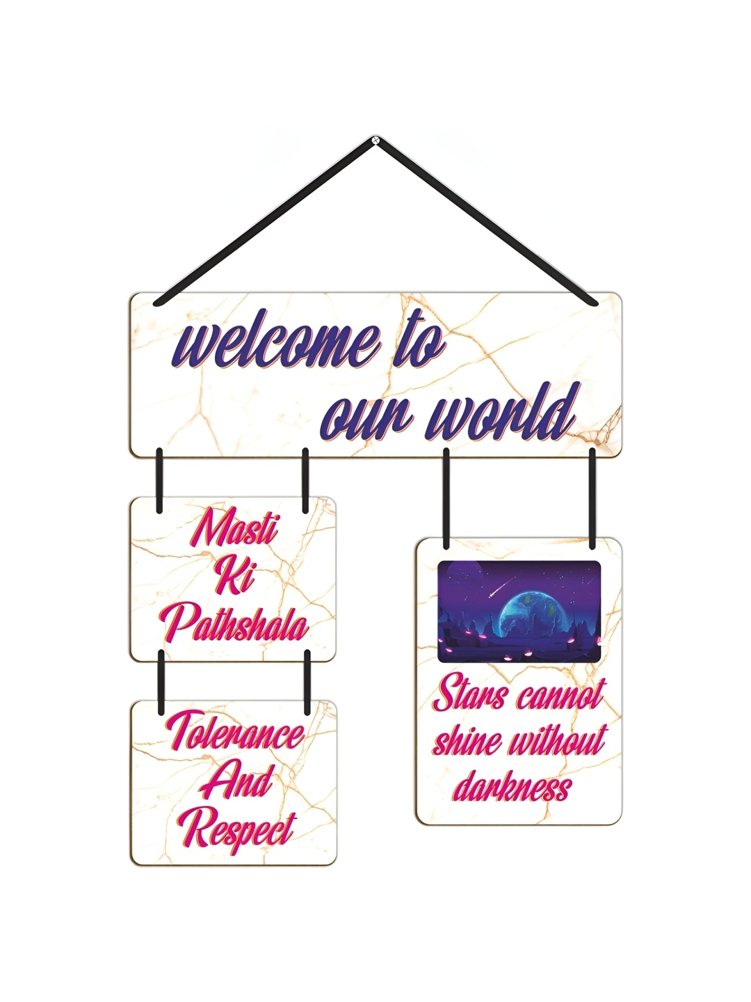 

CVANU White & Pink Welcome Quote Wooden Hanging Wall Decor