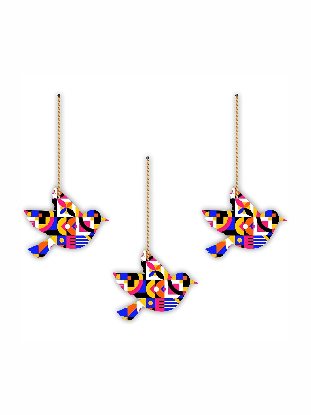 

CVANU 3 Pieces White & Blue Geometric Bird Wooden Wall Hanging