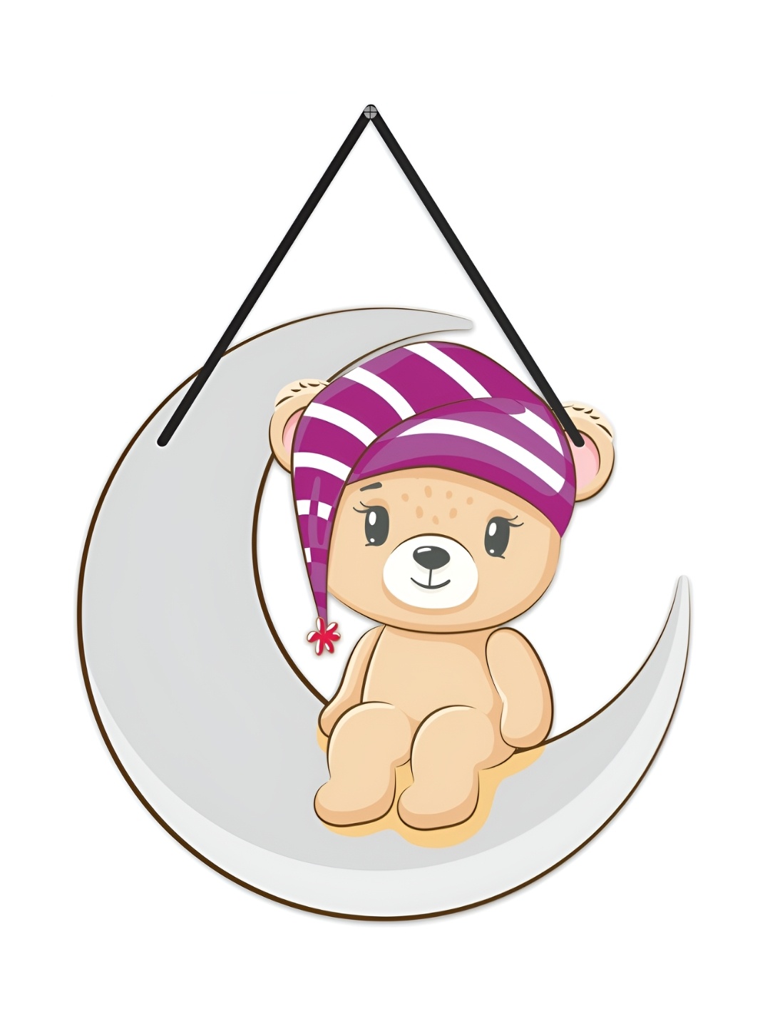 

CVANU Grey & Beige Teddy Bear on Moon Wooden Hanging Wall Decor
