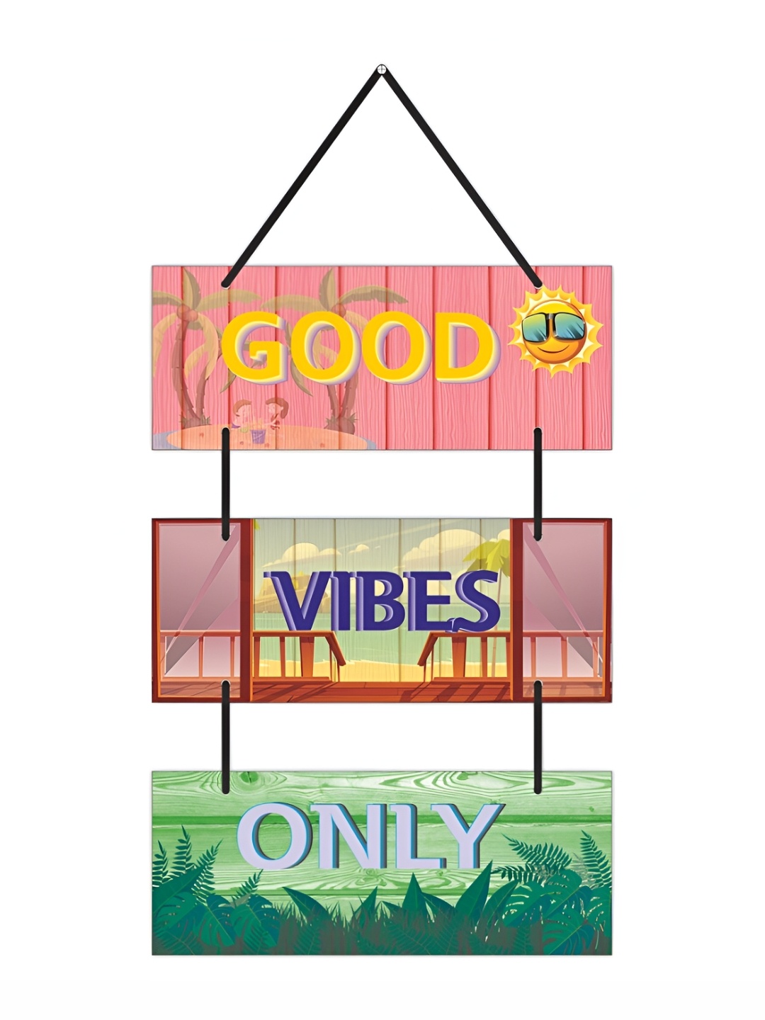 

CVANU Pink & Green Good Vibes Only Wooden Wall Decor