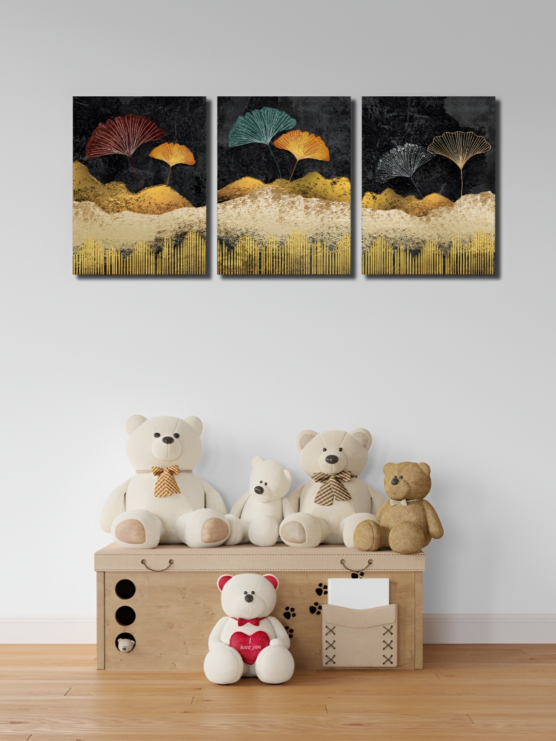 

CVANU Brown & Black 3 Pcs Floral Leaf Printed Wall Art