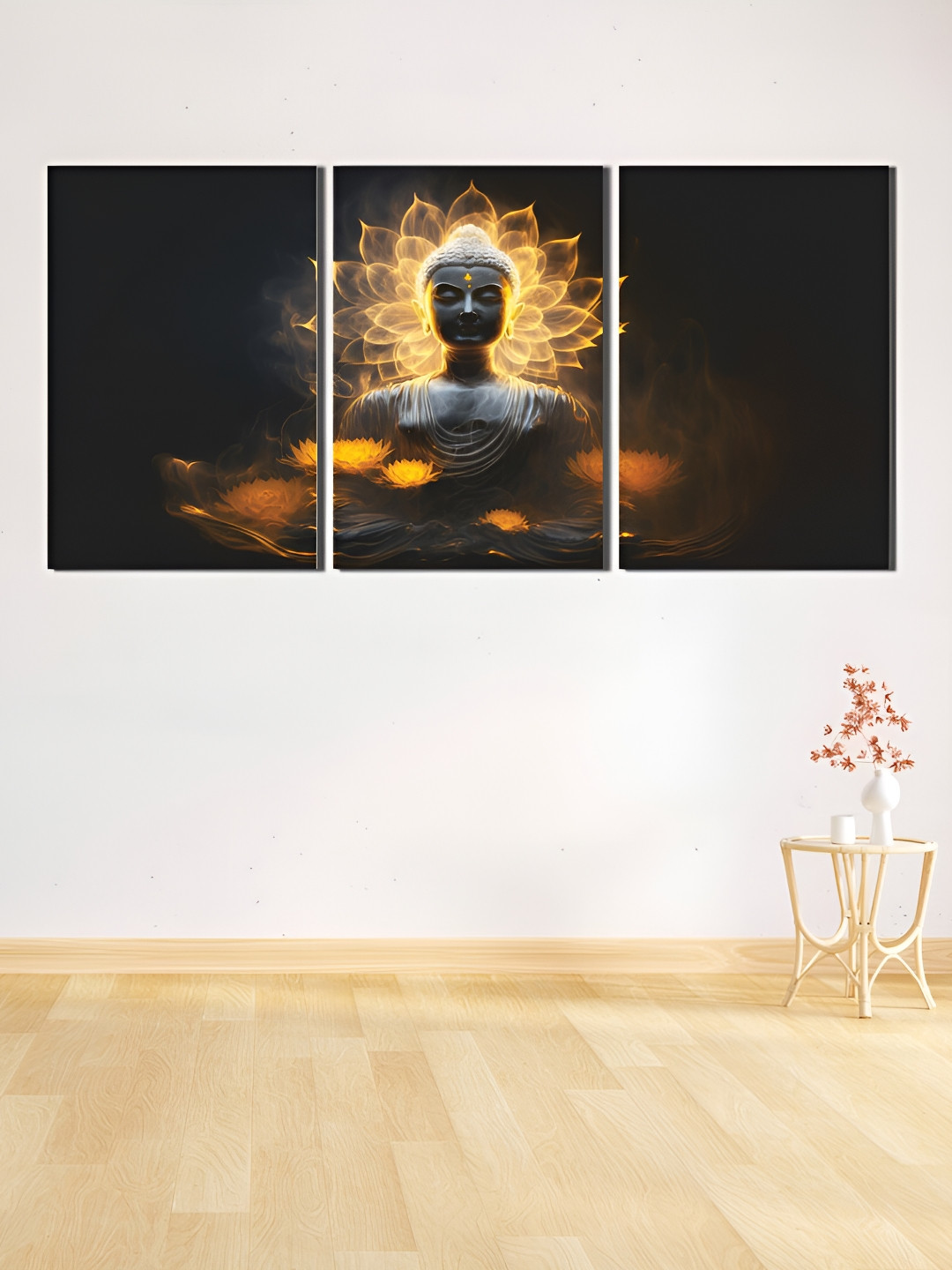 

CVANU Brown & Black 3 Pcs Lord Buddha Printed Wall Art