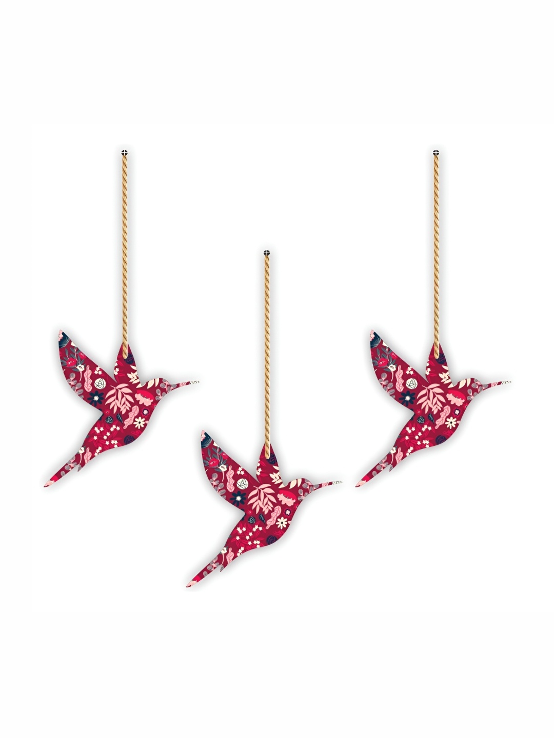 

CVANU 3 Pieces Red & Pink Floral Bird Wooden Hanging Wall Decor
